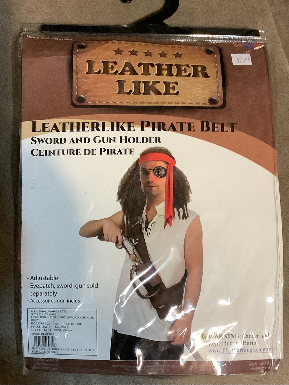 Halloween Leatherlike Pirate Belt Sword & Gun Holder - Brown